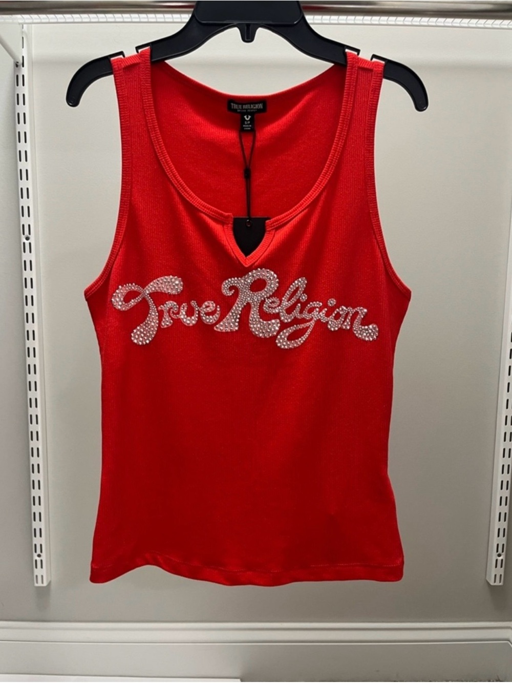 True Religion Rhinestone Logo Red Tank